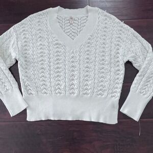 Autres Filles Pearl‎ Embellished Knit Sweater V Neck XS Extra Small Ivory